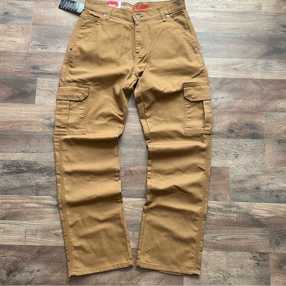 Dickies Flex Brown Cargo Work Pants - Men's Durable Utility Trousers W30/L30
